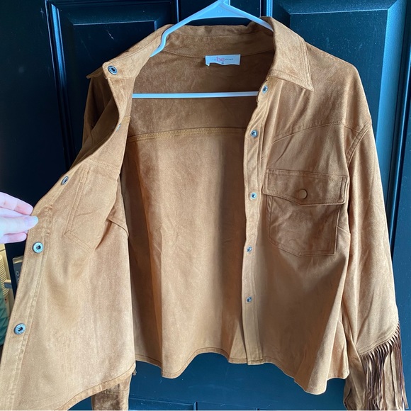 Fringed Suede Button-Front Jacket in Cognac - Picture 5 of 10